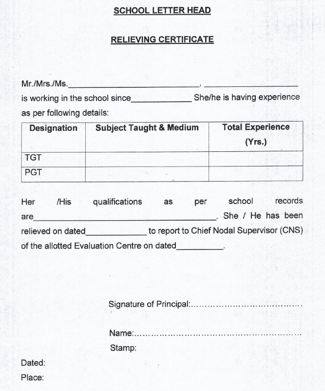 Most Important Relieving Letter CBSE Evaluation Exam